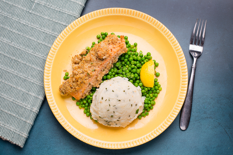Roasted Salmon with Dijon Bread Crumbs and Chive Potatoes