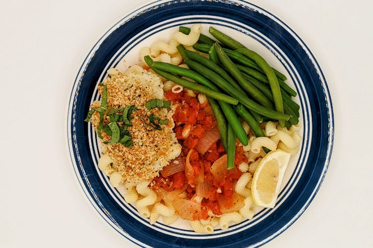Parmesan Crusted Cod with Green Beans and Tomatoes
