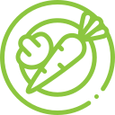 Icon of a carrot and leafy vegetable inside a circle, showcasing choices to buy vegetarian Thanksgiving dishes from Meal Village